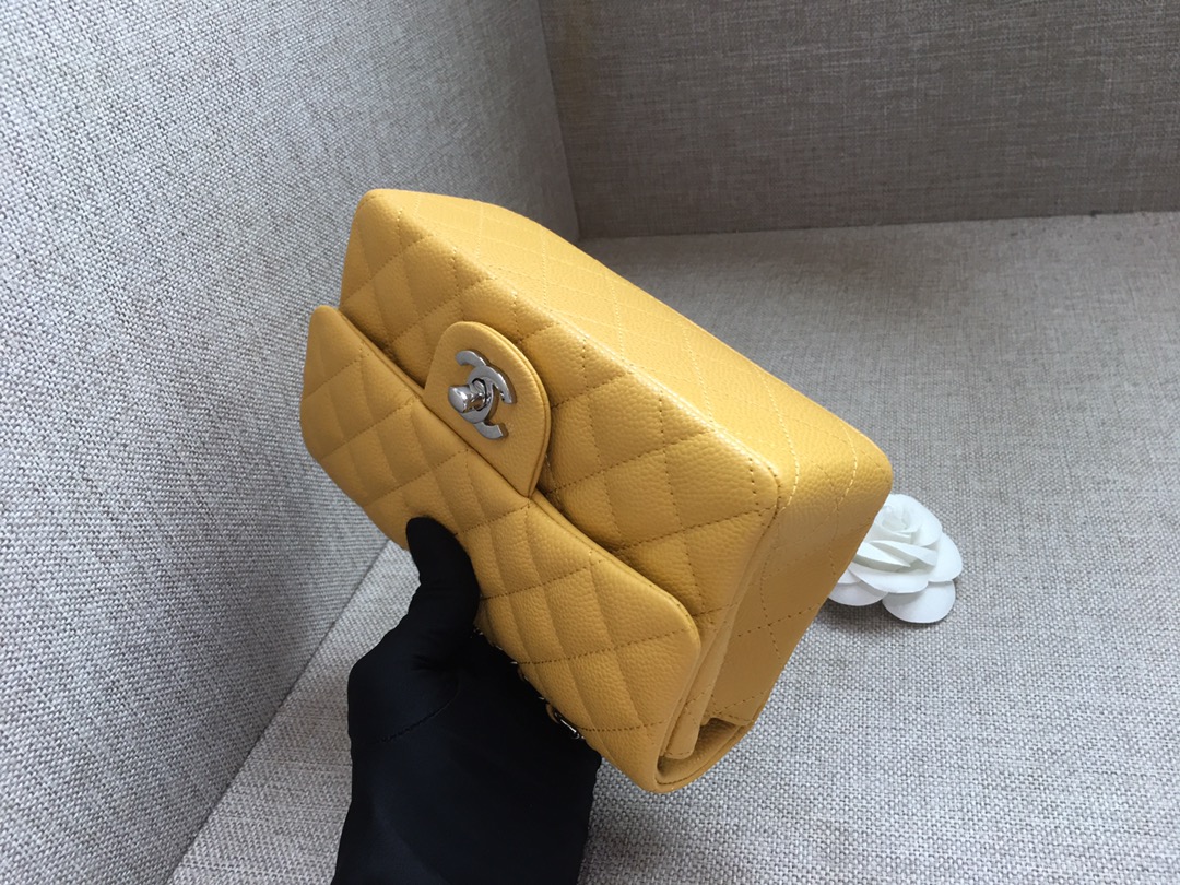 Small Classic Flap Caviar Bag A01116 Yellow/Silver